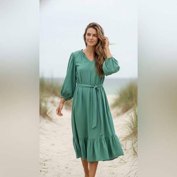 Knox Rose Dresses & Skirts - KNOX ROSE Ruffle Light Weight Midi Dress with Balloon Sleeves | Medium